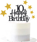 Glittery 10th Happy Birthday Cake Topper with Star,Personalised 10 Birthday Cake Toppers Party Decorations Party Supplies for Boys Girls Black Gold