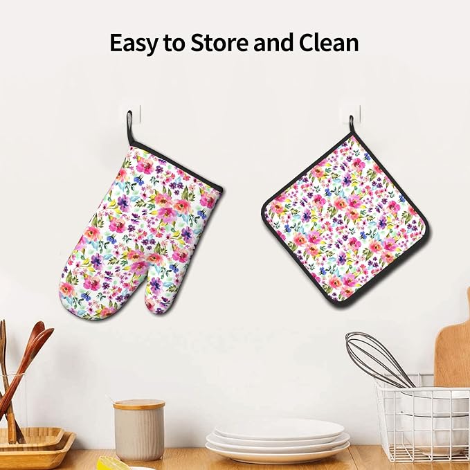 Floral Oven Mitts and Pot Holders Sets Spring Summer Kitchen Mitts Colorful - Image 6