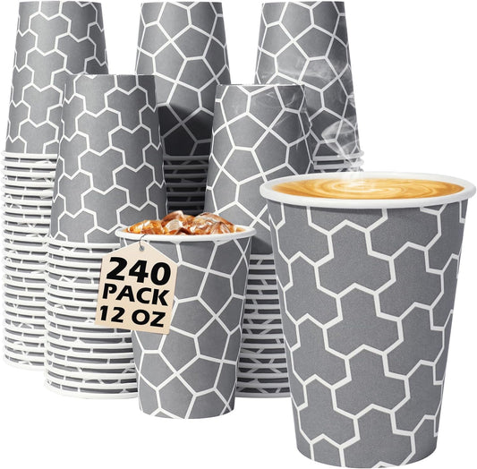 Coffee Cups 12 oz Paper Cups 240 Pack, Disposable Coffee Cups 12 oz Hot Cup, Disposable Cups Paper Insulated Cup for Cold Hot Drinks