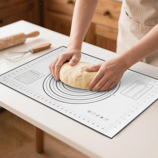 Silicone Baking Mat - Non Stick Pastry Mat Sheet for Dough Rolling, 0.7MM Thick Non-slip Baking Mat With Measurements, Reusable, Easy Clean Silicone Mats for Kitchen Counter (Black)