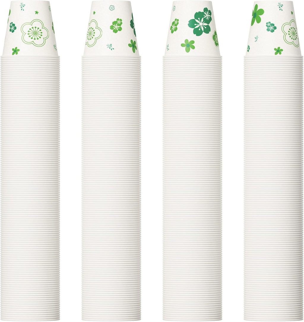 [600 Pack] Paper Cups, 3oz Disposable Bathroom Cups, Mouthwash Cups, Cold Disposable Drinking Cup for Party, Picnic, BBQ, Travel, and Event, Green Floral