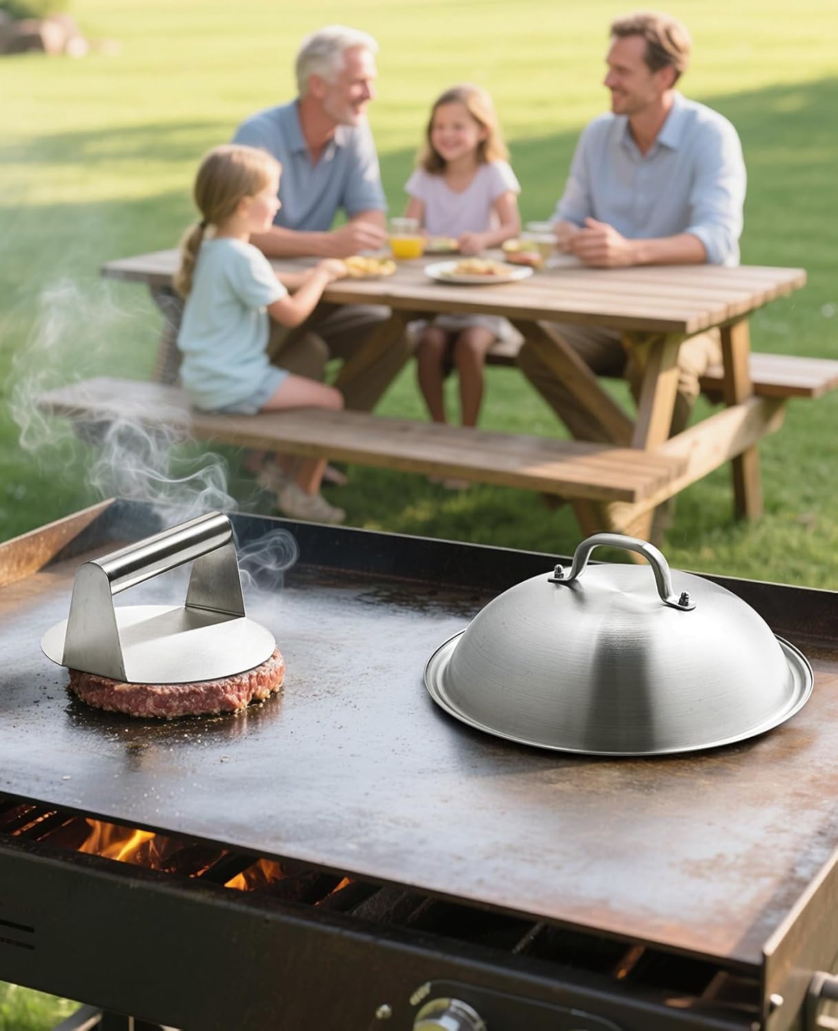 homenote Griddle Accessories for Blackstone, Commercial Grade 12 Inch Heavy Duty Melting Dome with Round Stainless Steel Smash Burger Press Perfect for Flat Top Hibachi Grill Outdoor Indoor