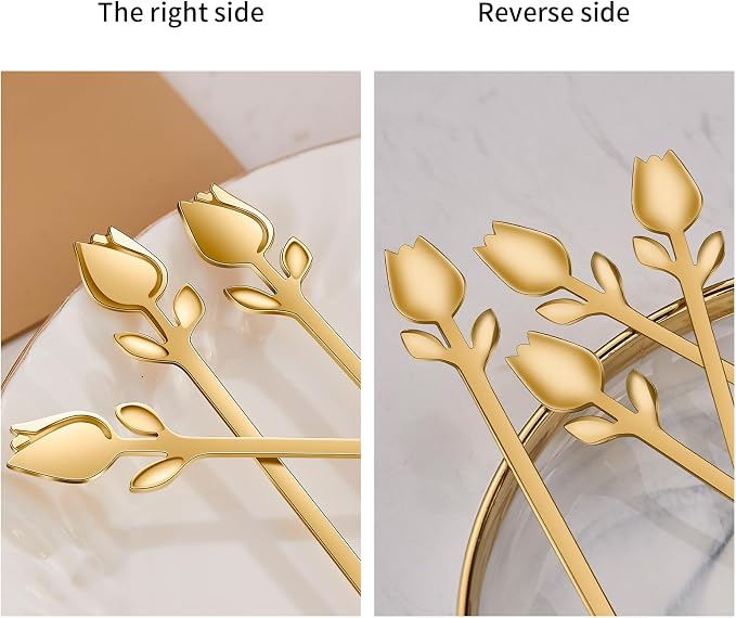 Gold Tulip/Rose Handle 12-Pcs Mini Coffee Spoons Set - Image 6