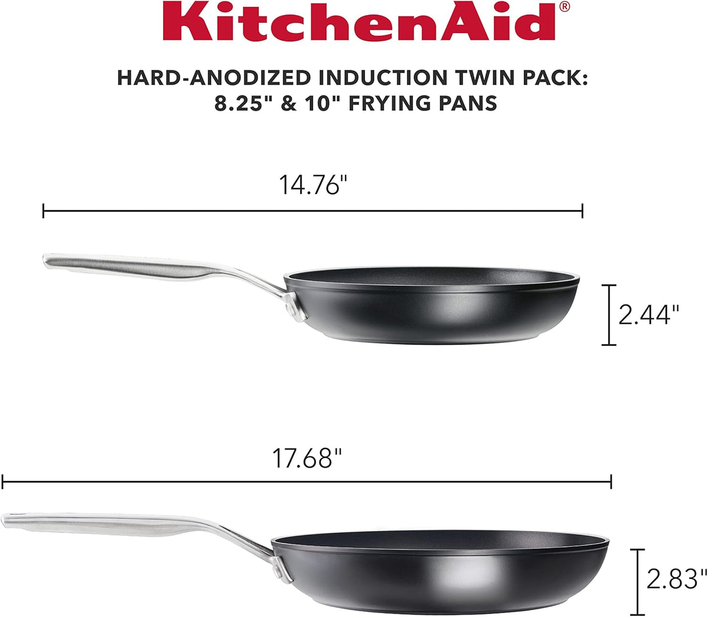 KitchenAid Hard Anodized Induction Nonstick Frying Pan Set/Skillets, 8.25 Inch and 10 Inch, Matte Black