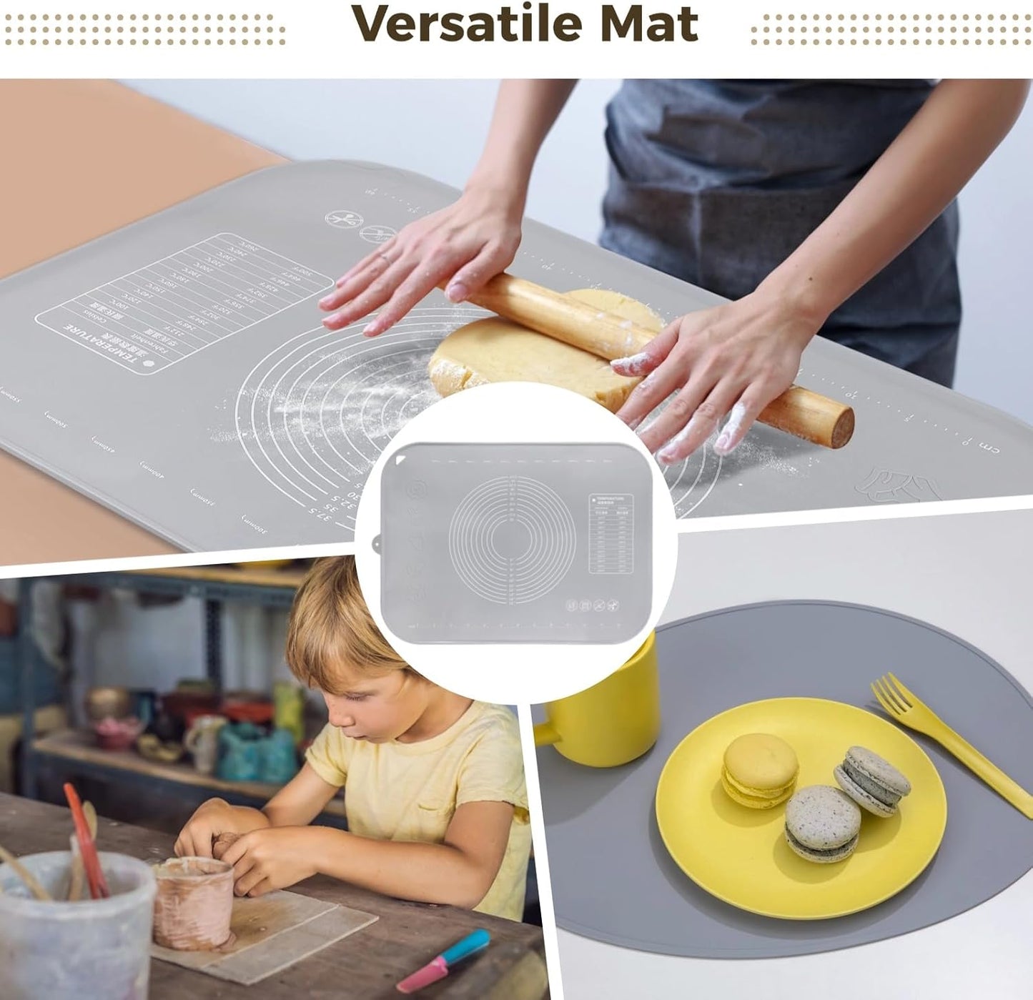 Large Silicone Baking Mat, 31.5×23.6" Non-stick Dough Rolling Mat with Measurements, Extra Thick Kneading Mat with Raised Edges, Heat-resistant Countertop Pastry Mat with Accessories