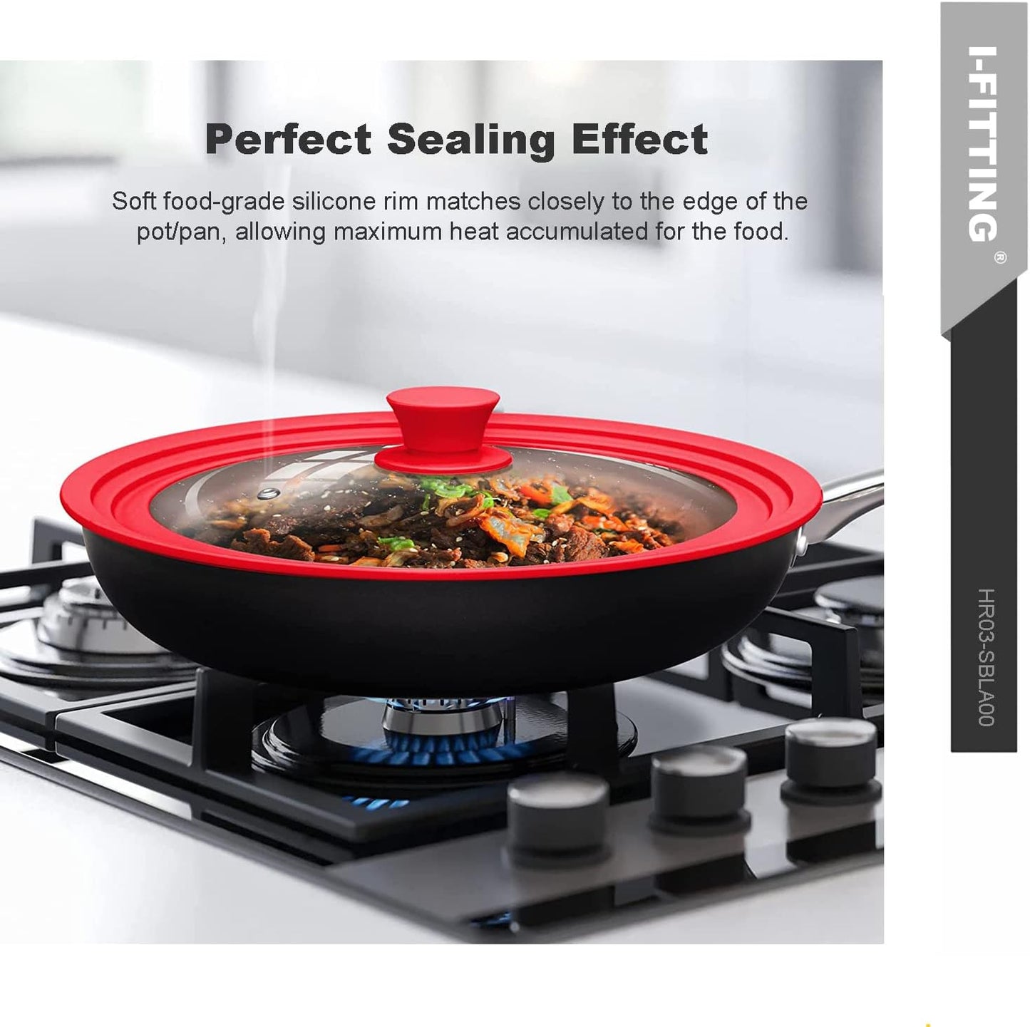 Universal Lid for Pot,Pan,Skillet Fits 11”,12”, 12.5”Cookware Silicon lid Dishwasher Safe, Replacement Lid Vented Tempered Glass with Heat Resistant Silicone Rim By HR Huare Technology, Red,1 Pack