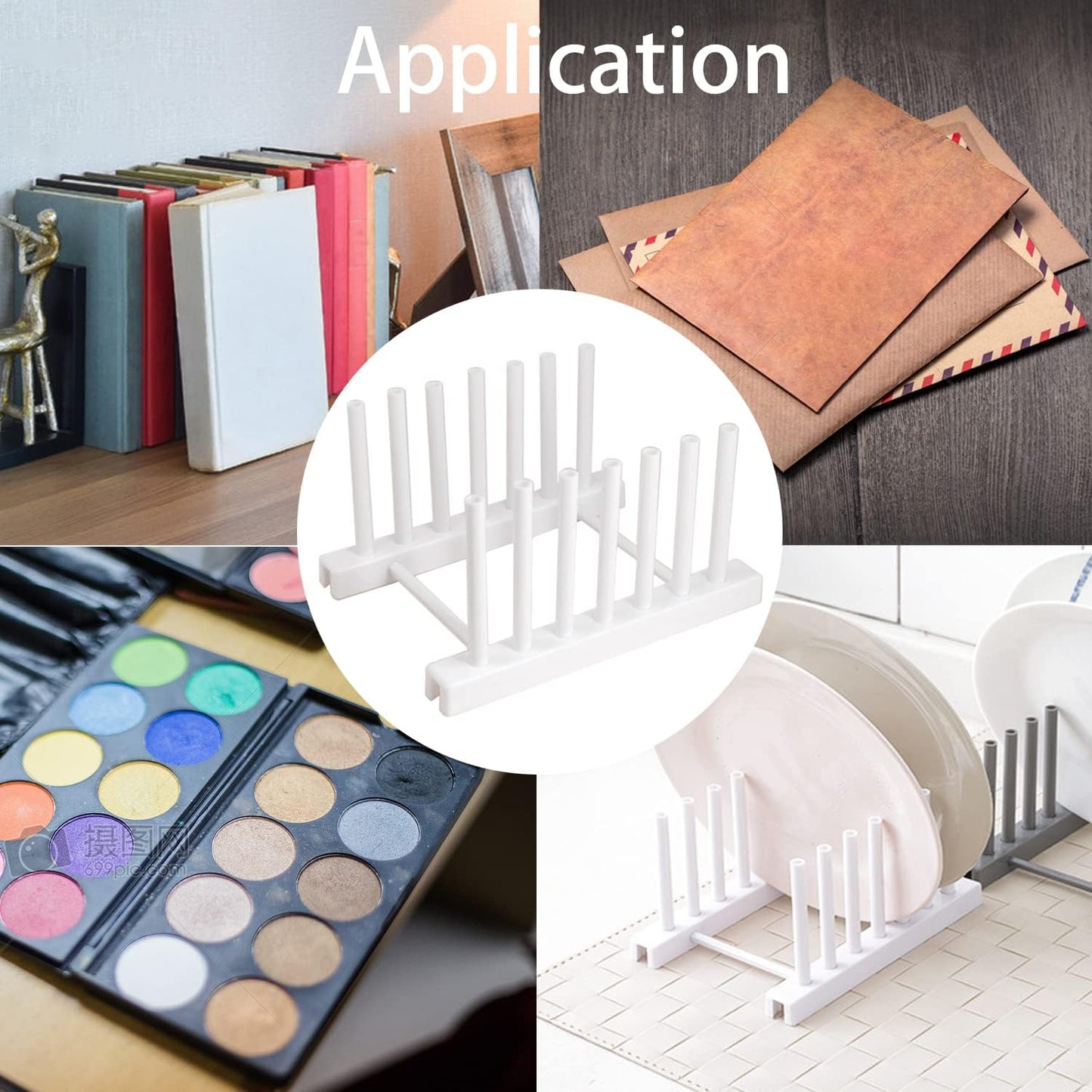 White Plate Organizer for Cabinet 4 Pack, Plstic Plate Rack Stand Keep Dry for Dish, Bowl, Bakeware, Serving Tray and More, Plate Holder for Cabinet Rack, Dish Organizer Rack for Cabinet