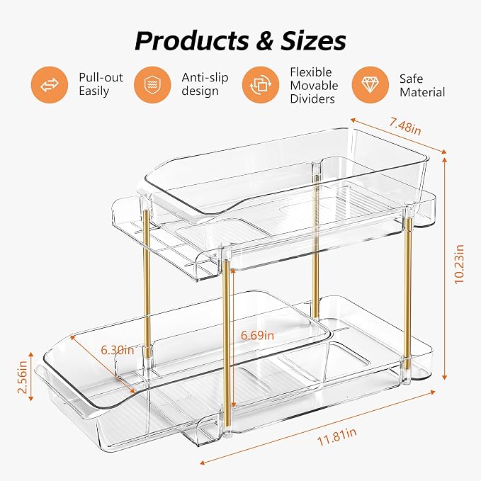 LAREKUN2pack 2-Tier Organizer & Storage Unit Stackable Bathroom Cabinet - Image 3