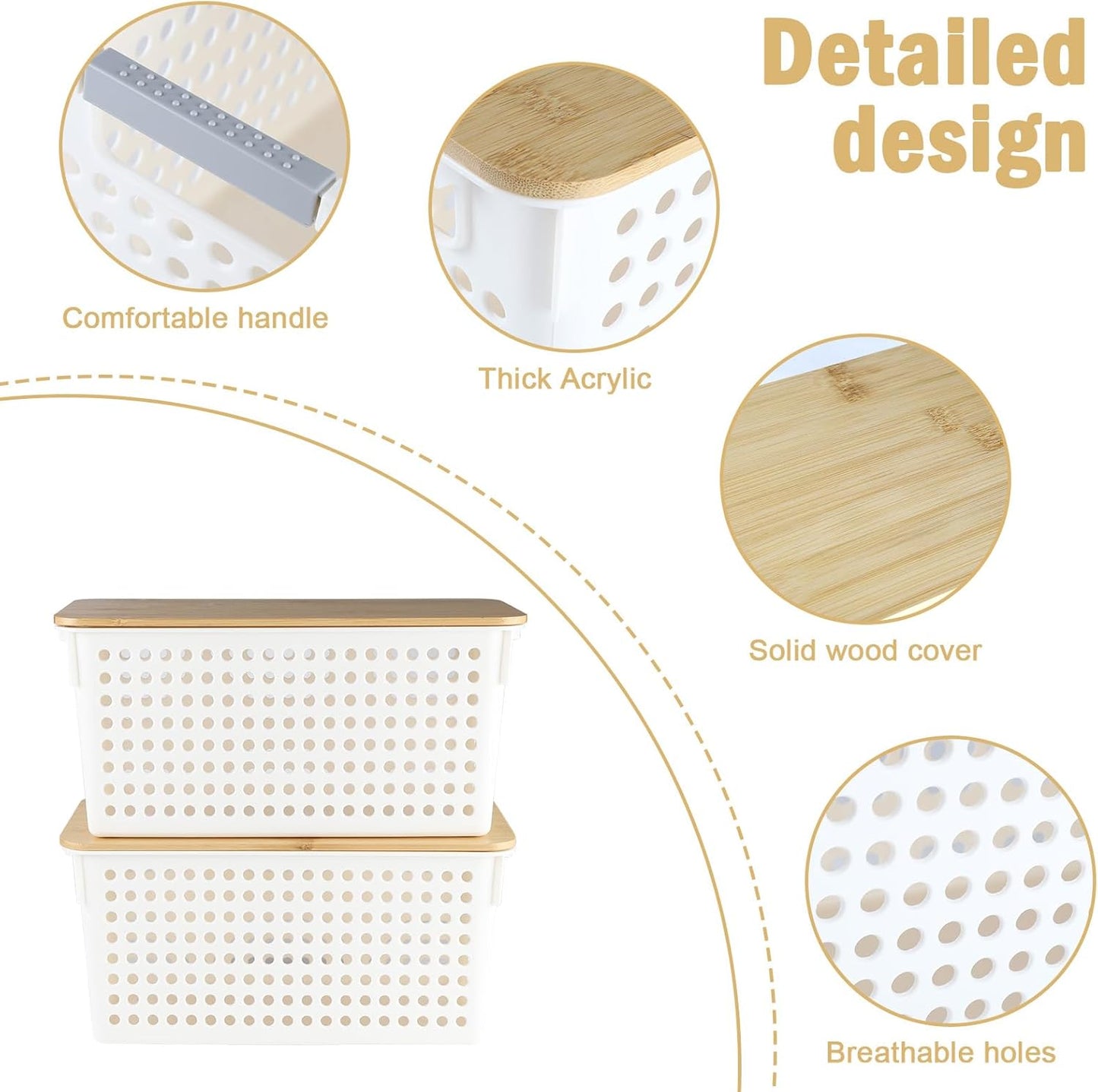 2 Set Pantry Organizer and Storage, Plastic Potato and Onion Storage with Wooden Lid, Stackable Potato Storage Onion Holder, Kitchen Pantry Baskets for Onion Potato Fruit Produce Vegetable