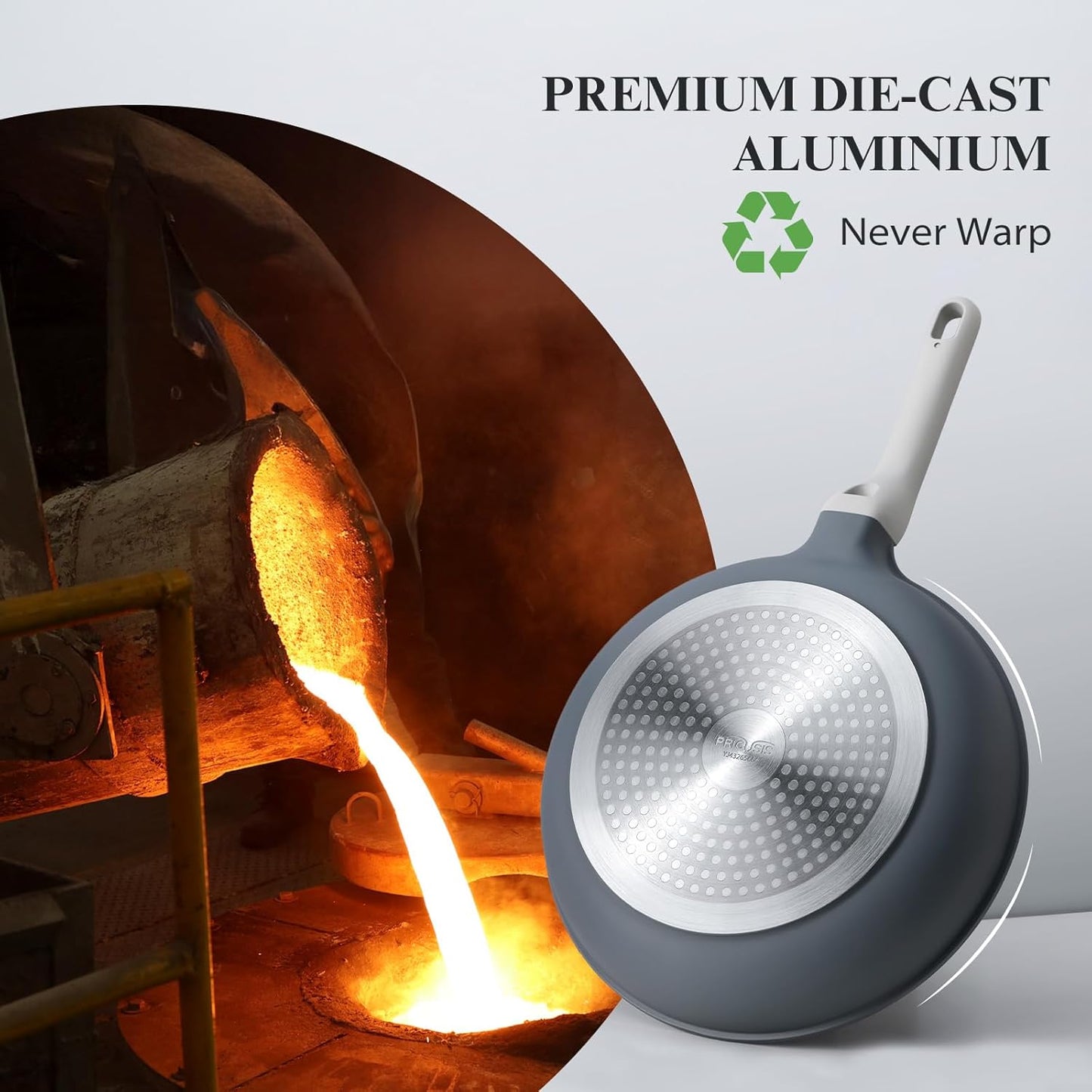 Nonstick Ceramic Frying Pan, 8/10/12 Inch Non Toxic Skillet, Healthy Egg & Omelet & Chef's Pan, PTFE PFOA & PFAS Free, Induction Compatible (10-Inch, Gray)