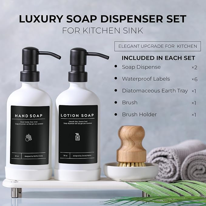 Kitchen Soap Dispenser Set - 16OZ White Glass Bottle - Image 3