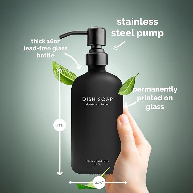 Vine Creations Black Glass Soap Dispenser Set, Dish Soap and Hand Soap - Image 5