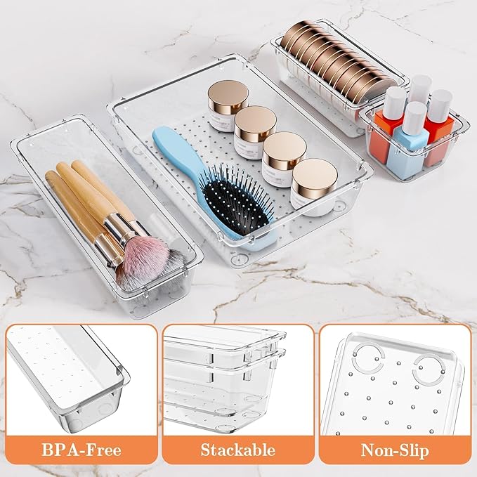 SpaceHacks 25 PCS Plastic Drawer Organizer Set, 4-Size Versatile Organizer - Image 3