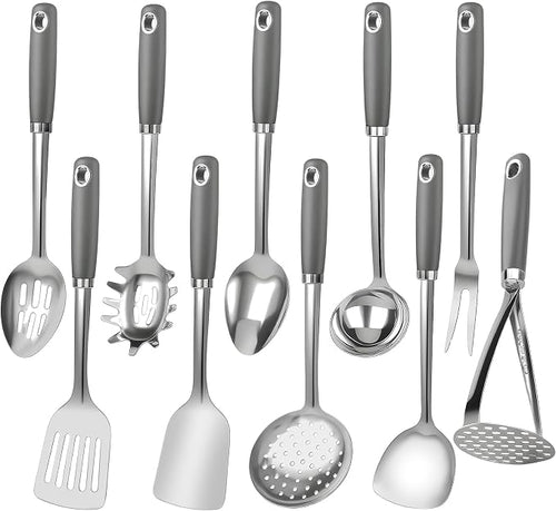 10 Piece Stainless Steel Cooking Utensils Set by VZZNN