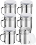 Lallisa 6 Pcs 10oz Stainless Steel Salt and Pepper Shakers with Lid and Handle Dredge Spice Seasoning Condiment Popcorn Salt Shaker Powder Sugar Flour for Cooking Kitchen Baking