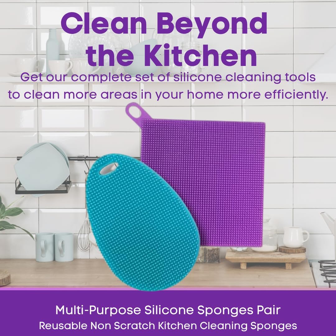 Silicone Dish Sponge Dish Scrubber (Oval and Square) - Dual-Sided, Food Grade Silicone Sponges for Dishes and Housecleaning 2-Pack