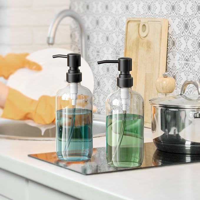 AmazerBath Glass Soap Dispenser, 17 Oz Bathroom Hand Soap Dispenser Bottle - Image 6