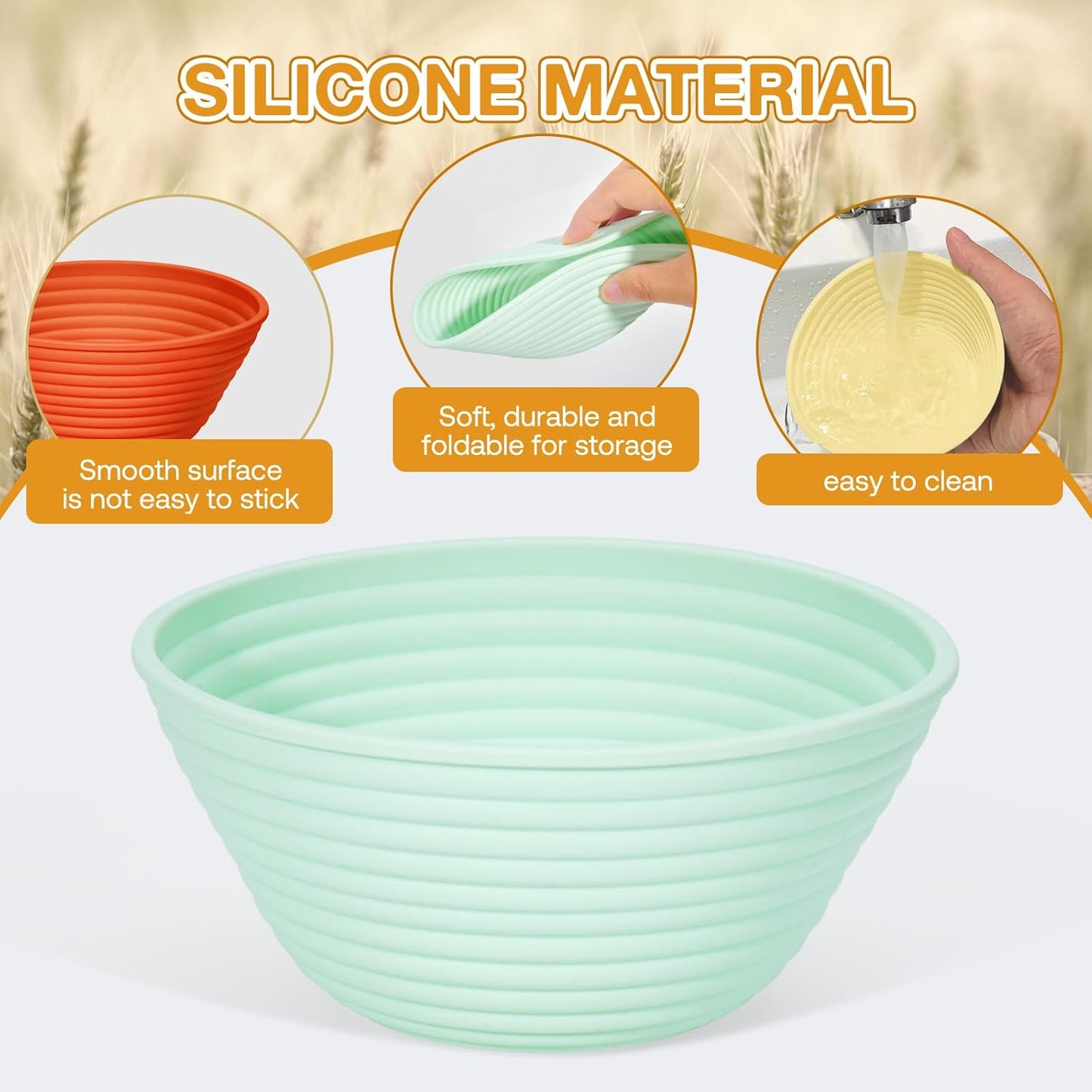 Silicone Banneton, Sourdough Bread Baskets (Set of 6, 5 Inch), Round Proofing Bread Bowls with Starter Kit, Bread Making Baking Supplies