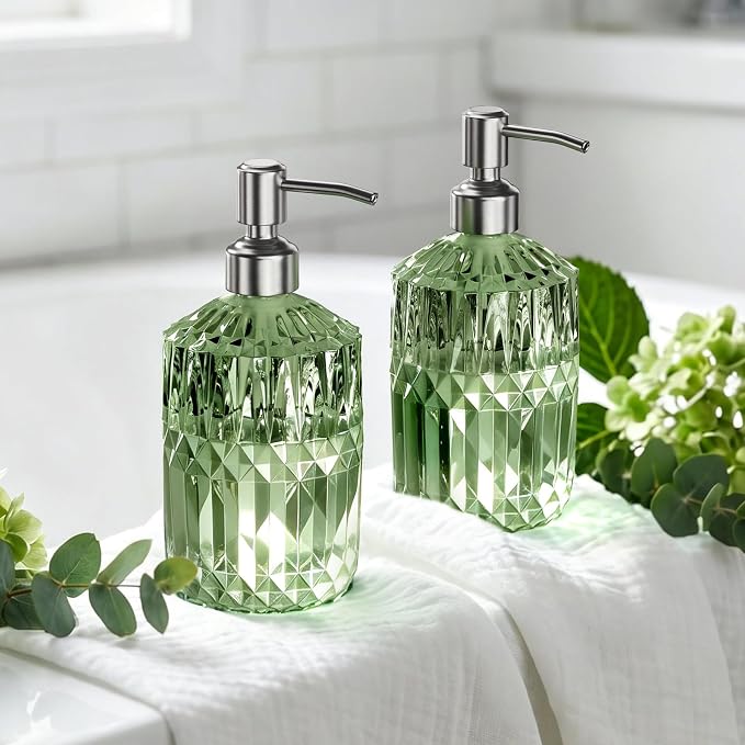 AmazerBath Soap Dispenser, 2 Pack Green Glass Soap Dispenser - Image 8