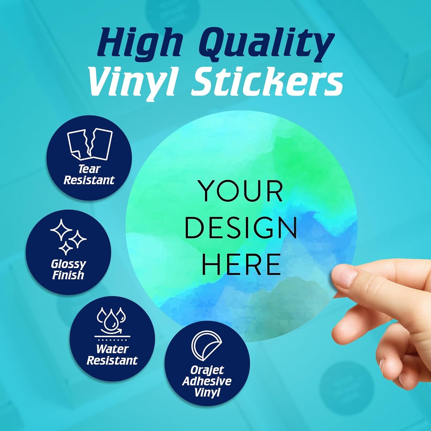 100 Custom Vinyl Stickers - Upload Your own Image, Text, Design, Logo - Personalized Logo Labels for Handmade, Packaging, Bottle, Jars, Candle, Brand Stickers (Blue Green, 6x6)