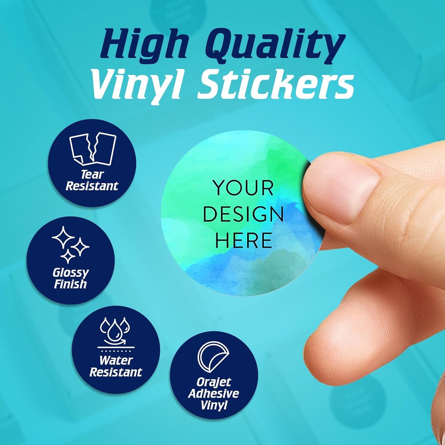 100 Custom Vinyl Stickers - Upload Your own Image, Text, Design, Logo - Personalized Logo Labels for Handmade, Packaging, Bottle, Jars, Candle, Brand Stickers (Blue Green, 1.5x1.5)
