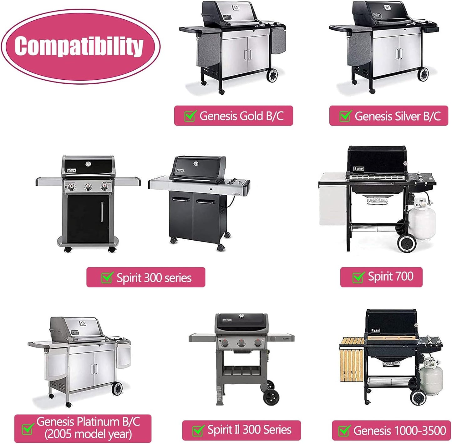 17.5 inch Grill Grate Replacement Parts 7638 for Weber Spirit I II E310 320 330, S310 320 330, Spirit 700, Cast Iron Grill Grates 7639, 7525, 7526, 7527 for Weber Spirit 300, 2 Pieces