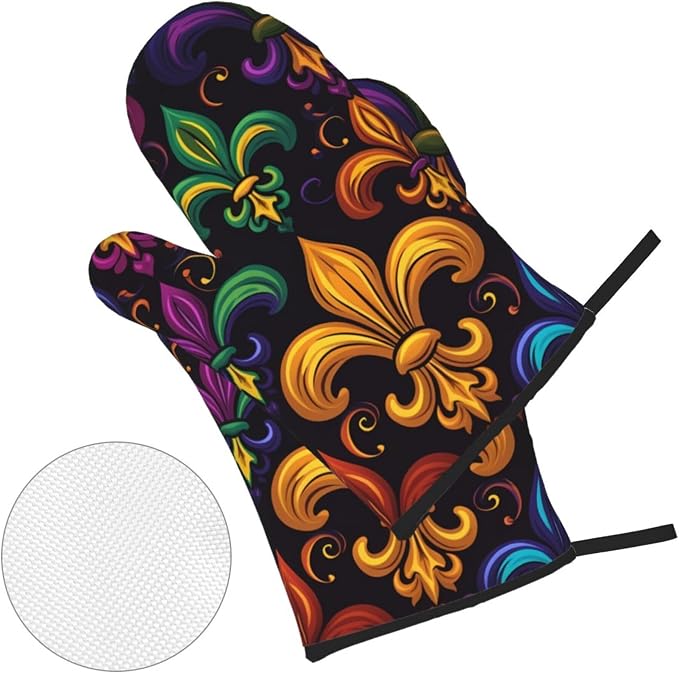 Colorful Fleur De Lis Oven Mitts and Pot Holders Sets Mardi Gras Kitchen Oven - Image 2