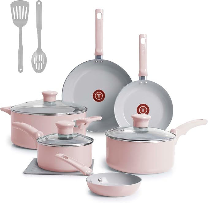 T-Fal Refresh Ceramic Nonstick Cookware Set, 12-Piece Ceramic Pots and Pans Set by T-falbrand