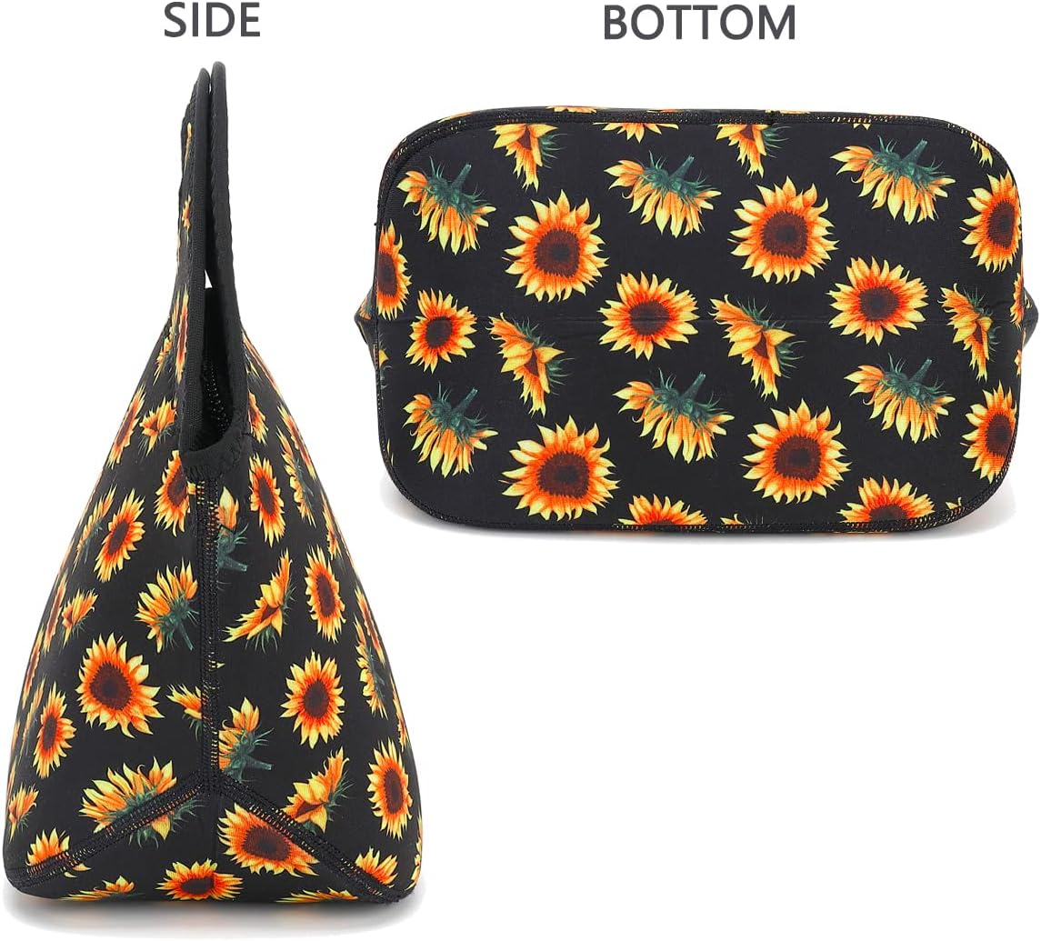 FlowFly Neoprene Lunch Tote Insulated Thermal Reusable Lunch Bag Box for Boys Men with Zipper (SunFlower)