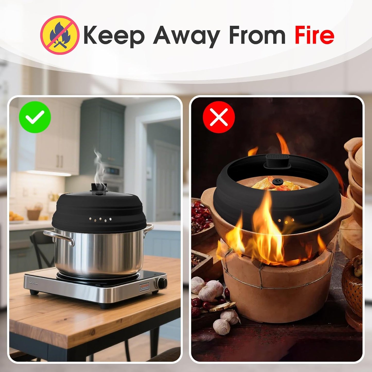 Microwave Splatter Cover Glass Microwave Cover for Food Collapsible Splatter Guard Lid with Silicone Handle for Pot Plate Bowl 9.8 Inch Black