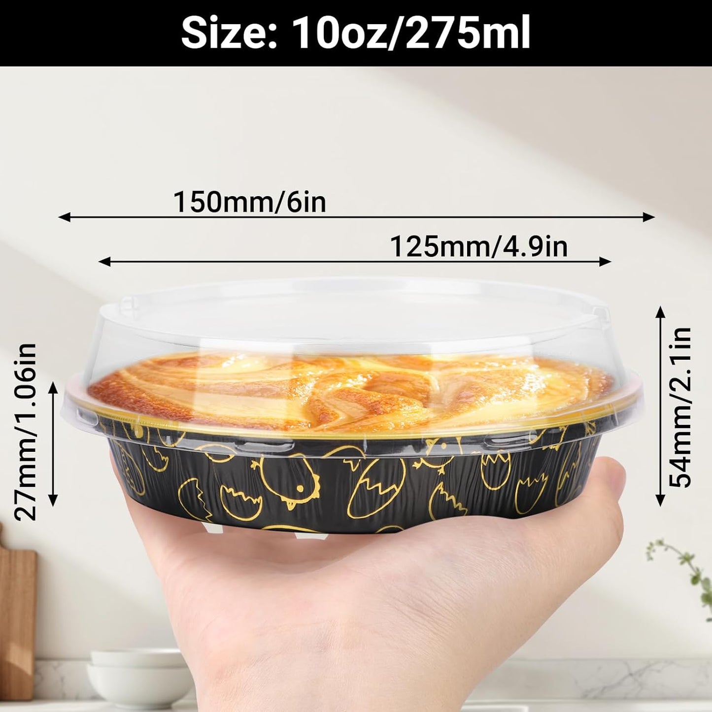 EUSOAR Baking Pans with Lids, 100pcs 10oz/275ml Creme Brulee Disposable Ramekins Cake Storage Container, Round Aluminum Cake Cups Cupcakes Liners Bread Pudding Holders for Wedding Birthday Party
