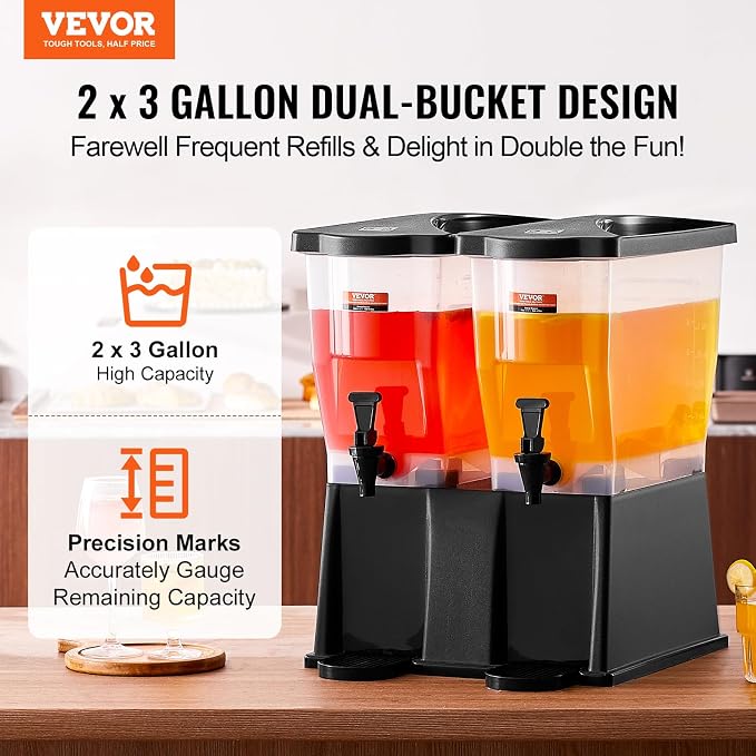 VEVOR Beverage Dispenser, 3 Gallon x 2 Drink Dispensers - Image 2