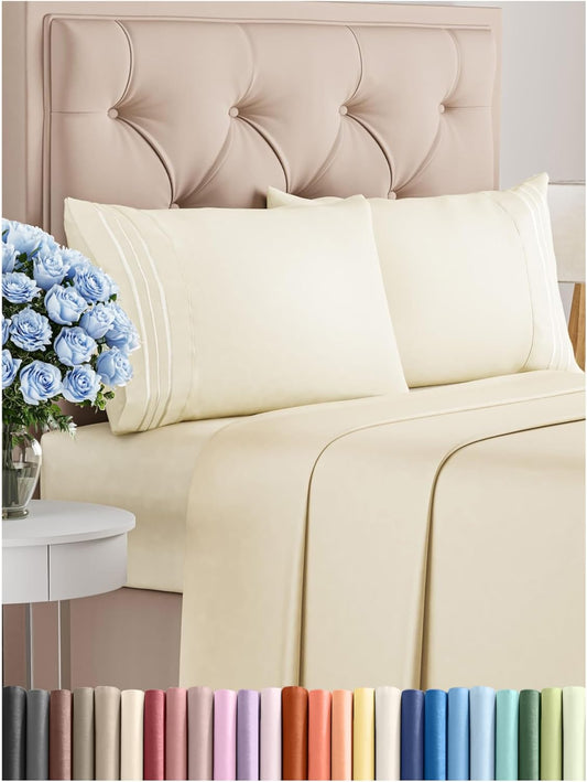 Queen Size 4 Piece Sheet Set - Comfy Breathable & Cooling Bed Sheets Set - Hotel Luxury Bedding for Women, Men, Kids, Teens, Boys & Girls - Deep Pockets, Soft and Wrinkle Free - Oeko-Tex - Off White
