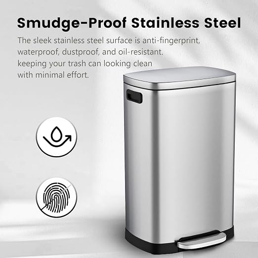ELPHECO Kitchen Trash Can with Lid Soft Close, 13 Gallon / 50L Stainless Steel - Image 6