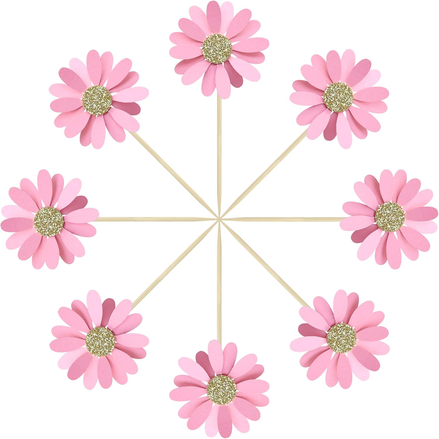 24Pcs Daisy Cupcake Toppers Flower Cake Topper Decorations Daisy Cake Decorations Chrysanthemum Cupcake Toppers Spring Daisy Flower Cake Picks for Birthday Wedding Supplies Light Pink