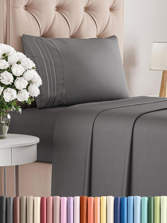 Twin Size 3 Piece Sheet Set - Comfy Breathable & Cooling Bed Sheets Set - Hotel Luxury Bedding for Women, Men, Kids, Teens, Boys & Girls - Deep Pockets, Ultra-Soft, Wrinkle Free - Oeko-Tex - Dark Grey