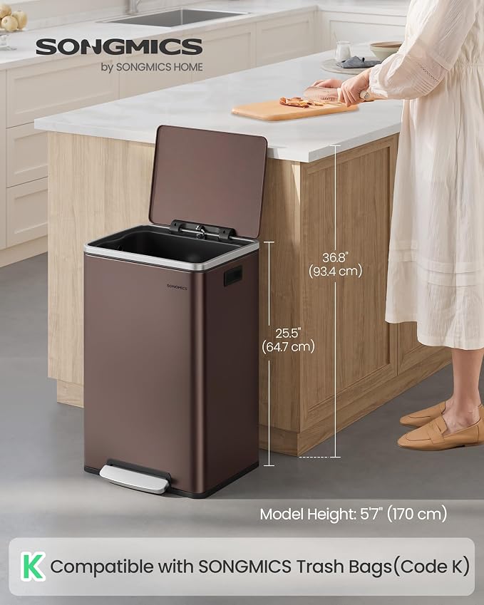 SONGMICS Trash Can, 13-Gallon Gabbage Can, - Image 2