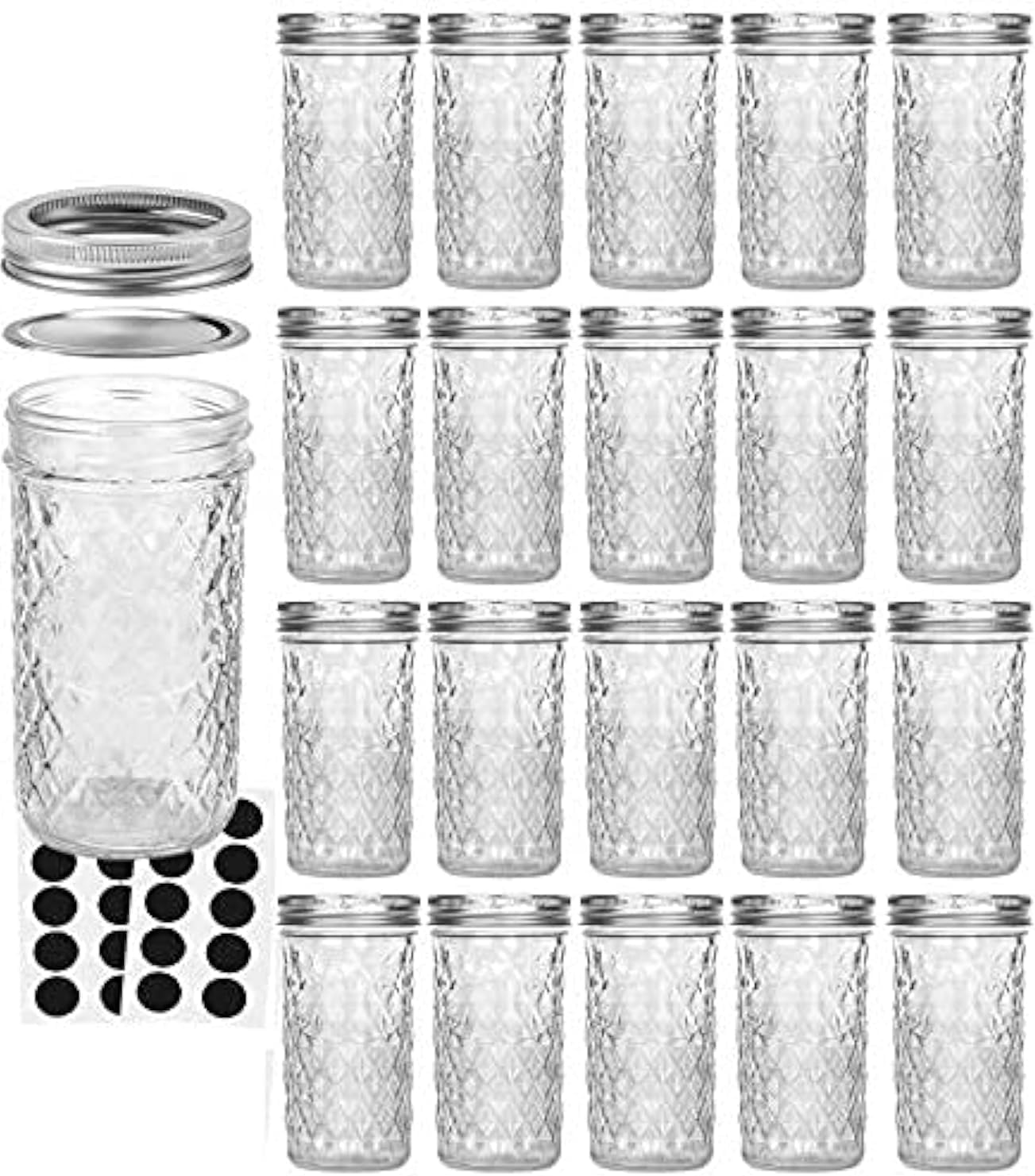 VERONES Mason Jars 12 OZ, Canning Jars Jelly Jars With Regular Lids, Ideal for Jam, Honey, Wedding Favors, Shower Favors, 20 PACK