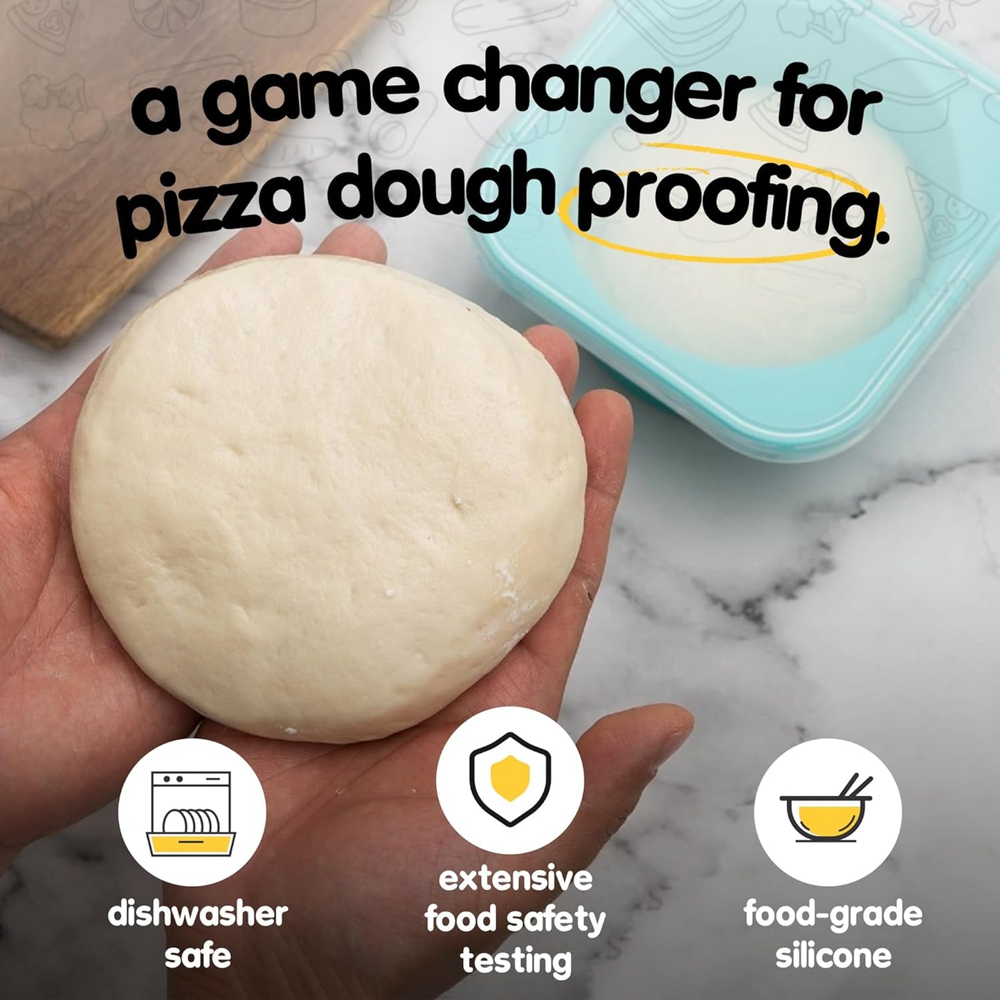 PLUS Large 1000ml Pizza Dough Proofing Boxes for DIY Artisan Pizza, Food Grade Silicone Stackable Containers with Lids. Freezer, Fridge, Dishwasher Safe (3Space Grey Plus)