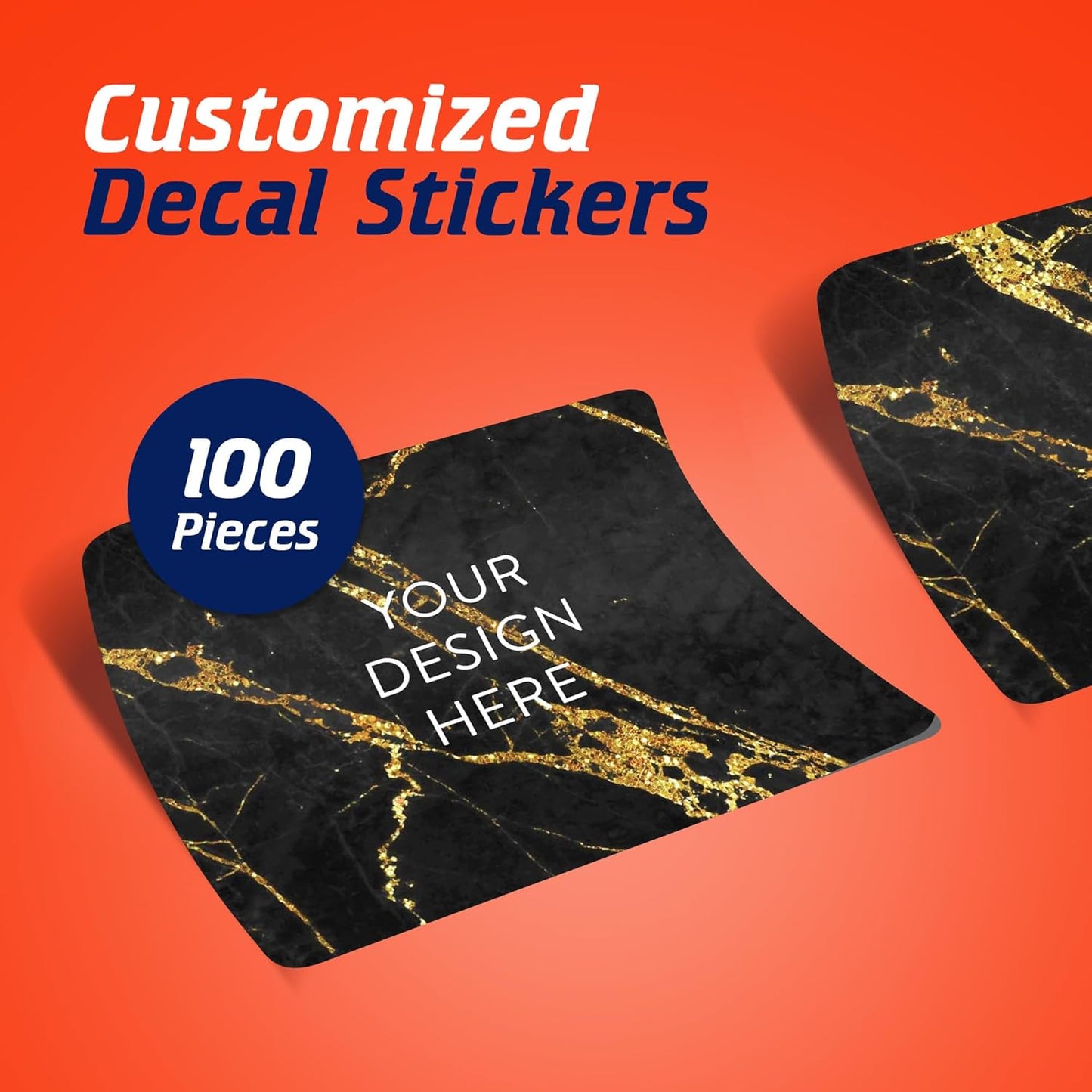 100 Custom Vinyl Stickers - Upload Your own Image, Text, Design, Logo - Personalized Logo Labels for Handmade, Packaging, Bottle, Jars, Candle, Brand Stickers (Black Gold Marble, 3x2)