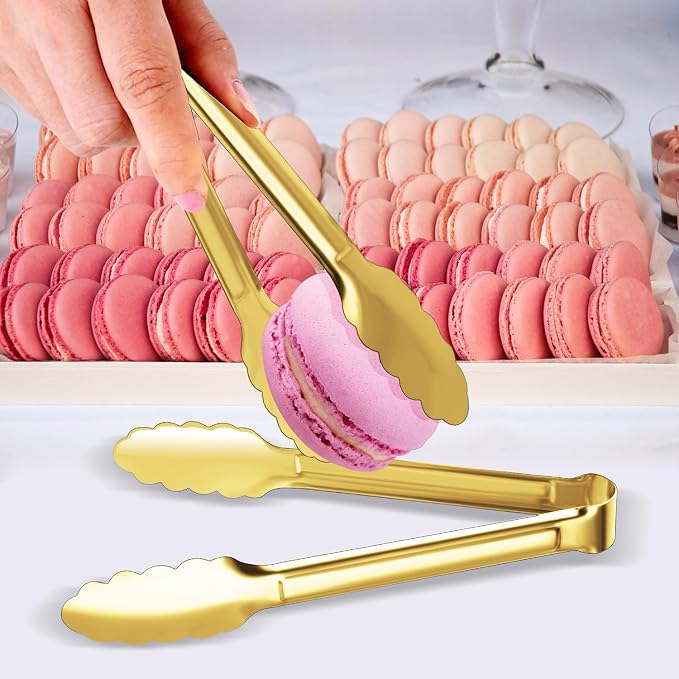 4 Pack Gold Serving Tongs XEVOM Buffet Tongs Serving Utensils Salad Tongs - Image 7