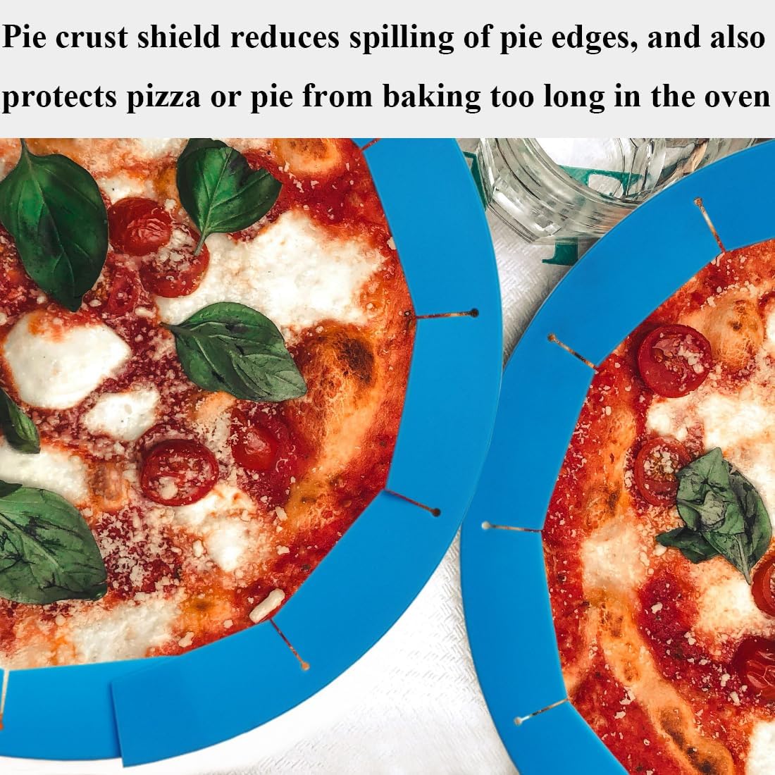 Adjustable Pie Crust Shields, Silicone Baking Protectors, Cover Ring Tools Fits 8-11.4 Inch Pies, Baking Pie Pizza Crust Shield Protector Cover for Edges ﻿ (Blue)