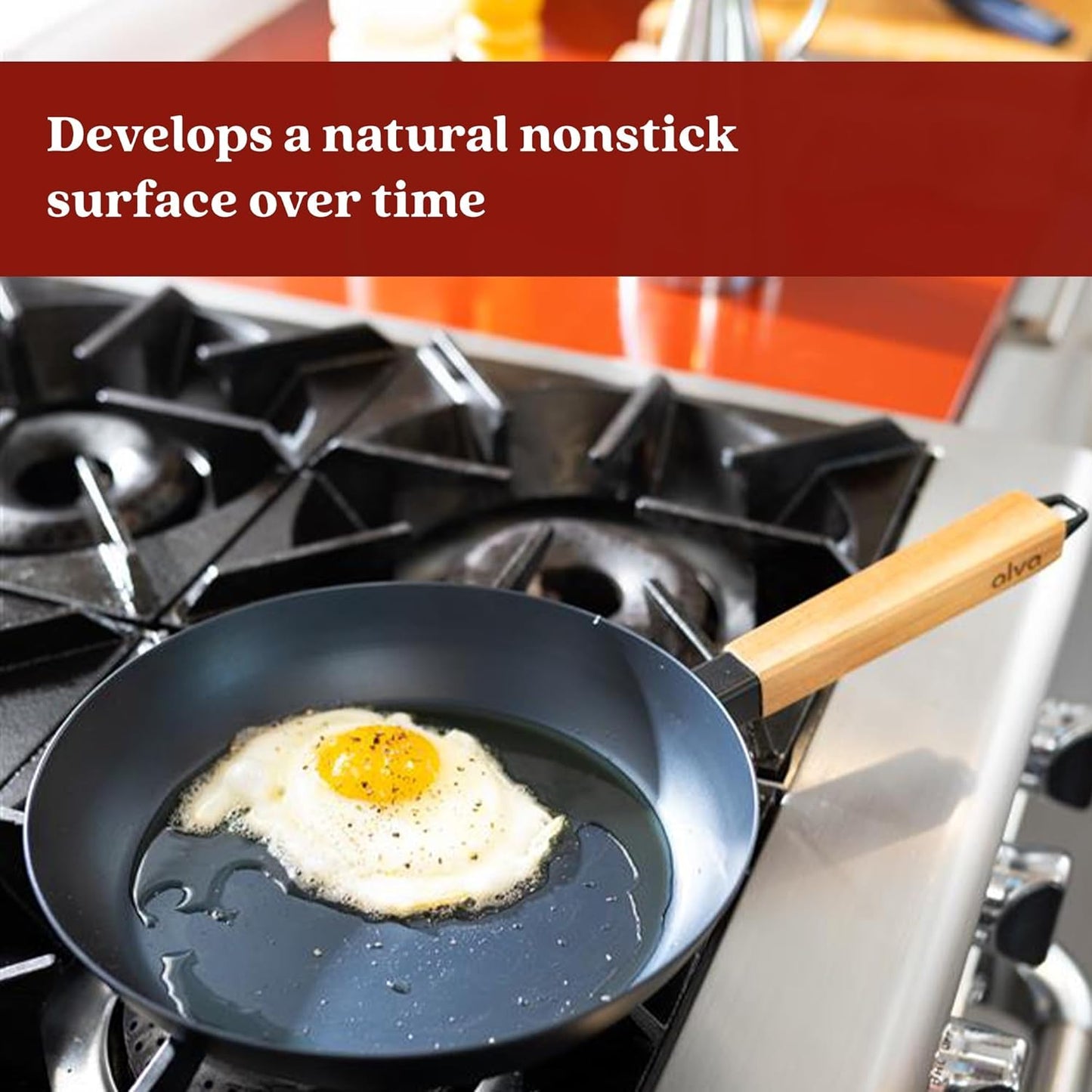 Alva Forest 3 Piece Seasoned Blue High Carbon Steel Pan Set Natural Non Stick Frying Pans Non Toxic PFAS PFOA PTFE Free Carbon Steel Frying Pans Healthy Nonstick Steak Pan Safe in All Stovetop & BBQ