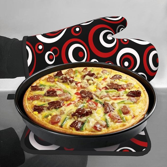 Retro Red Circles Oven Mitt and Pot Holder Set - Image 4