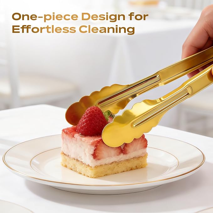 6 Pack Stainless Steel Serving Tongs, 9 Inch Gold Salad Tongs Serving Utensils - Image 5