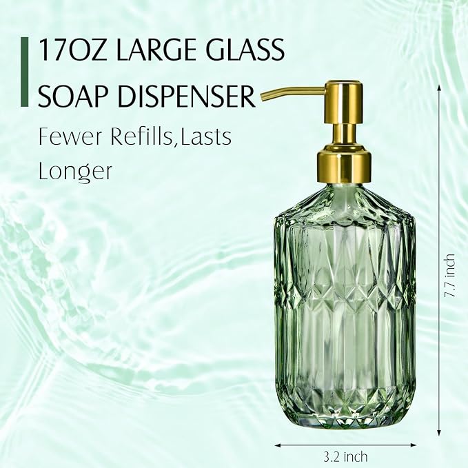 COHOSEGE 17 Oz Green Glass Kitchen Soap Dispenser - Image 6