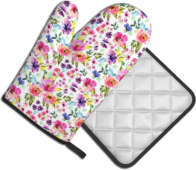 Floral Oven Mitts and Pot Holders Sets Spring Summer Kitchen Mitts Colorful - Image 2