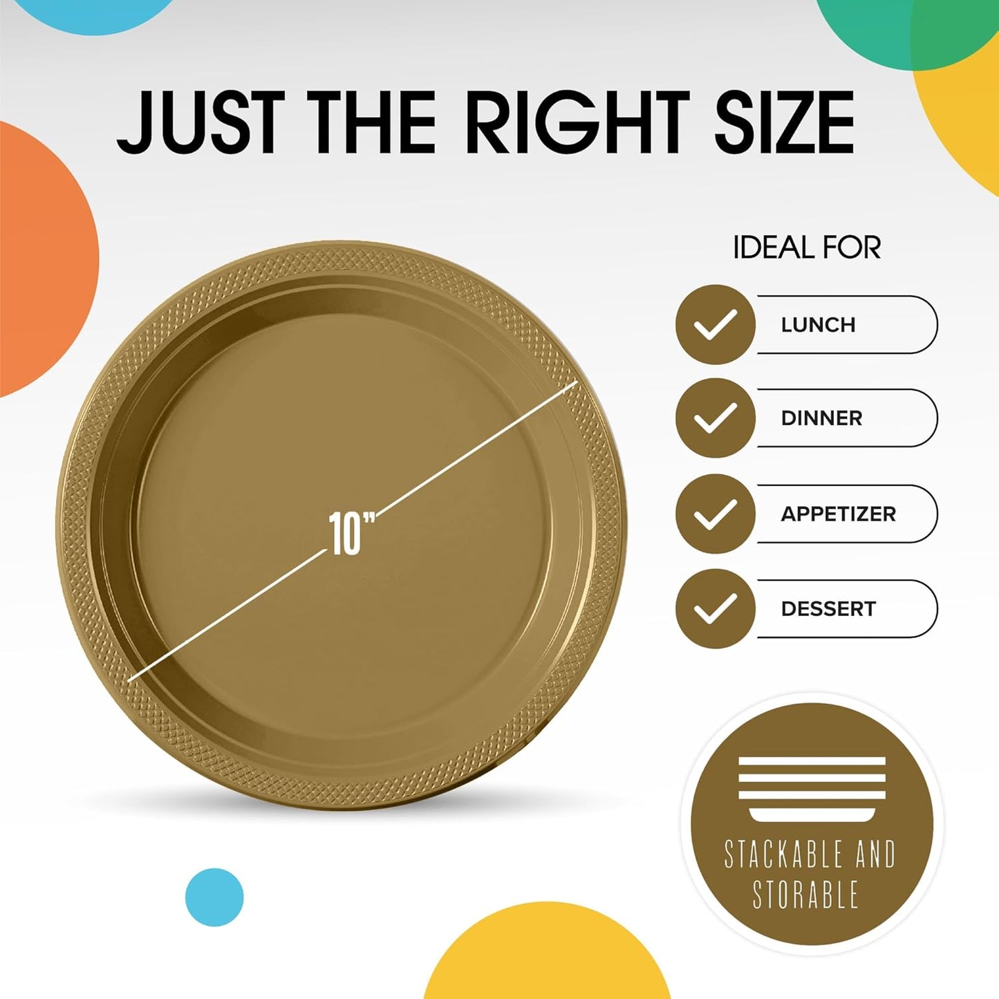 Exquisite Party Solids Gold Plastic Plates For Party 10" Gold Disposable Plates Heavy Duty Supplies 100 Pcs Plastic Dinnerware Sets Heavy Duty 350 GSM Disposable Dinnerware Set