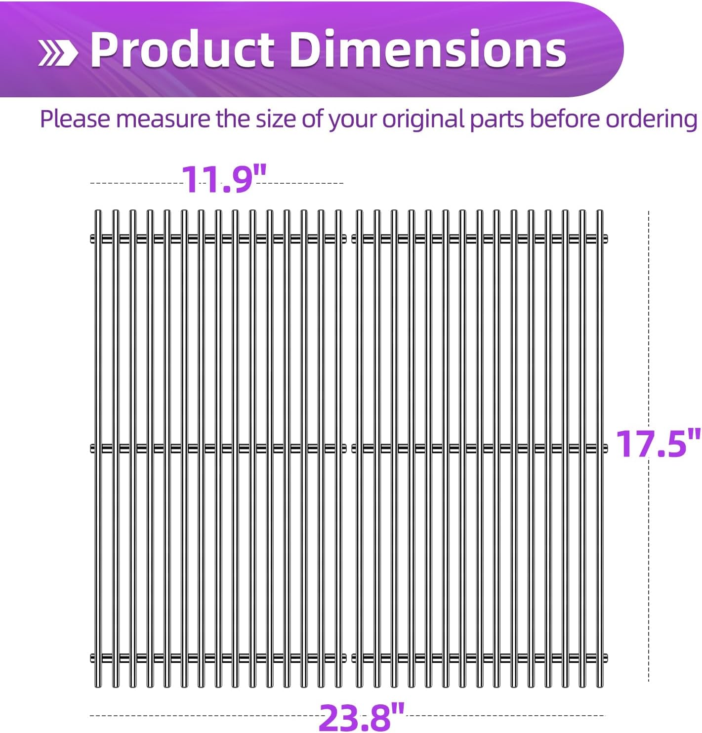 9MM 17.5" Stainless Steel Grill Grates for Weber Spirit E-310 E315 E320 E330 S310 S315 S330 GS4 Spirit 2 Grill Parts for Weber 7638, 7639 7525 Spirit 300 and Spirit II 300 Series Grills