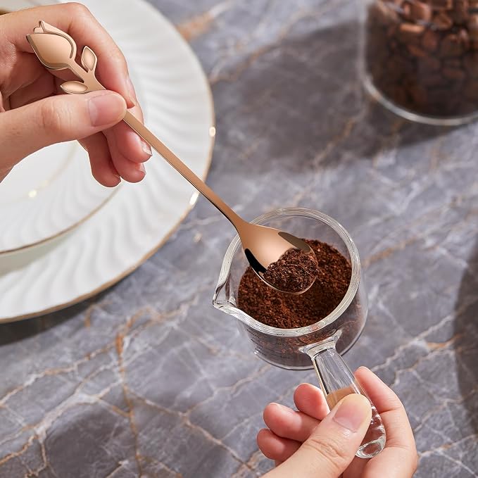 Rose Gold Tulip/Rose Handle 12-Pcs Mini Coffee Spoons Set - Image 9